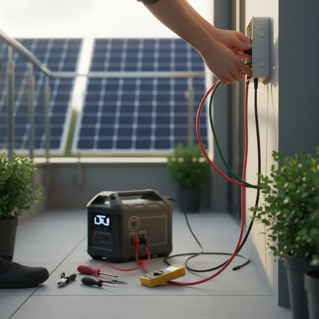 Schritt-für-Schritt-Anleitung zum Anschließen eines Balkonkraftwerks mit Solargenerator.
