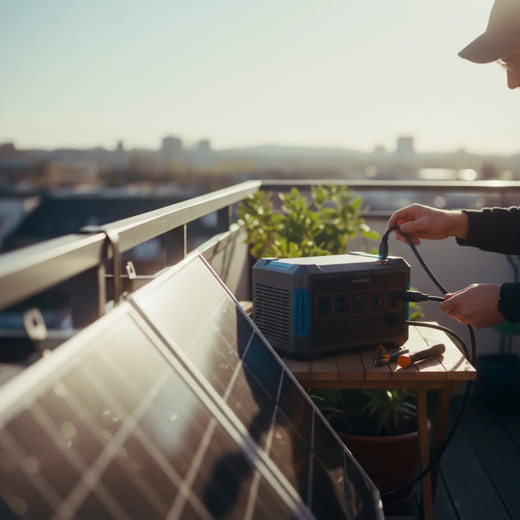 Nachrüstung eines Balkonkraftwerks mit einer Powerstation als externer Akku zur Speicherung von Solarstrom.