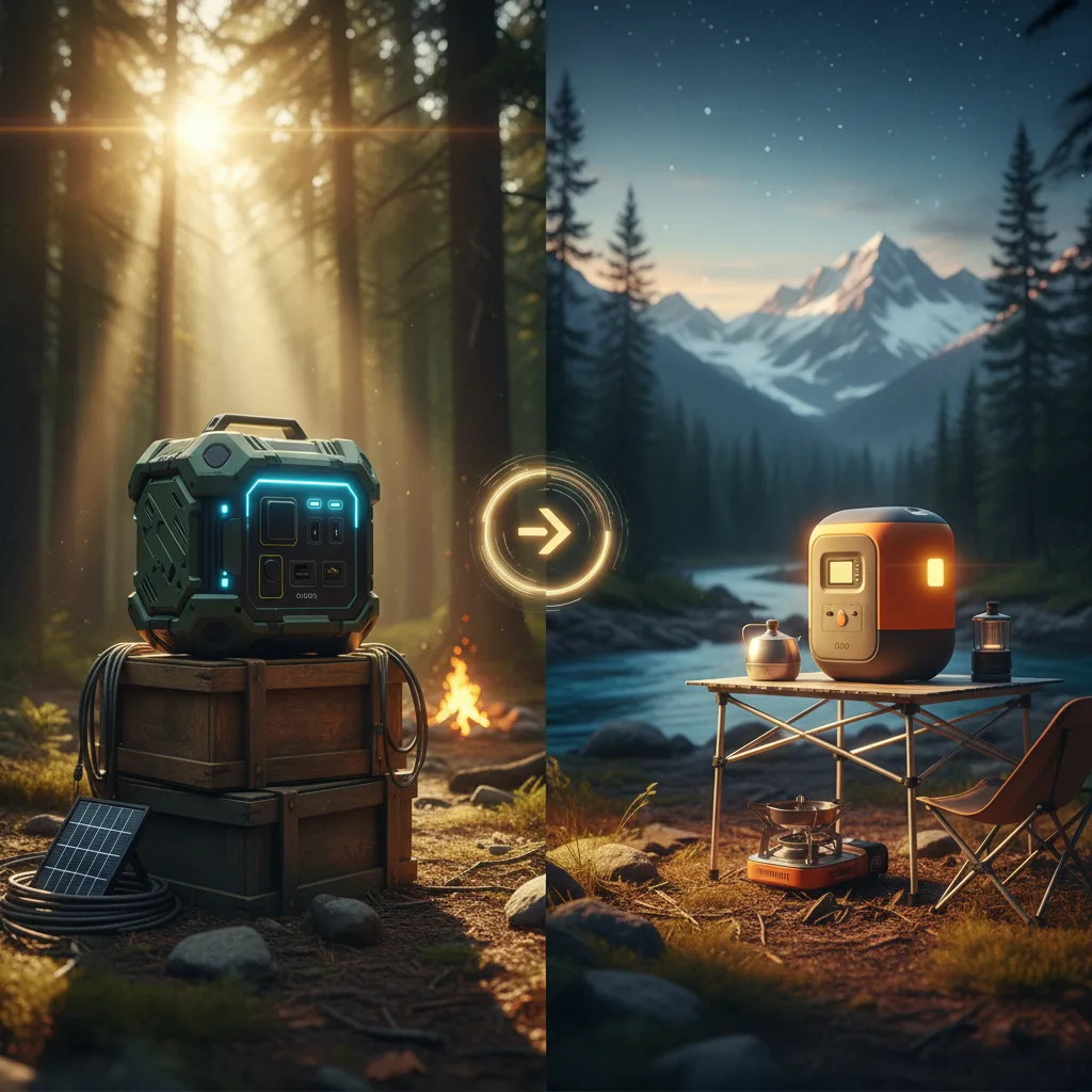 Gegenüberstellung der Powerstations EcoFlow Delta und Jackery Explorer für den Einsatz beim Camping und als Notstromversorgung.