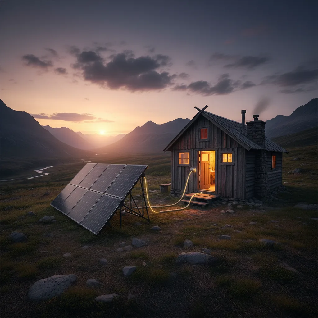 Solarpanels, die eine Powerstation während eines Stromausfalls netzunabhängig laden.